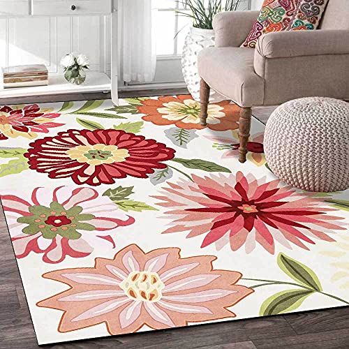 Designer Teppich kuschelig Umweltschutz Teppiche Amerikanische Pastorale rosa grüne Blume große Blume Reis weiß rutschfest100x160cm (3'3''x5'2'') von makeups58