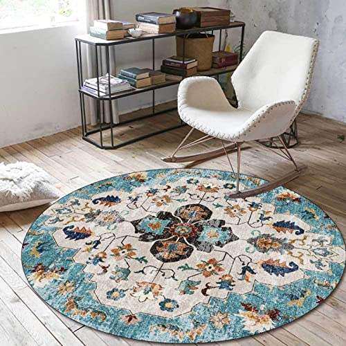 makeups58 Klassischer Orientteppich rund Ornamente Muster Teppich Kurzflorteppich Outdoor Teppich Rustikales Vintage Blumengrün,ø 100CM von makeups58