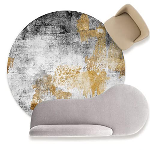 makeups58 Modern Rund Teppich Groß Wohnzimmer Designer In-und Outdoor Teppich Kurzer Plüsch Teppiche Kinderzimmer Runder Teppich abstrakte Tinte Schwarz-Weiß-Gold,ø 60CM von makeups58