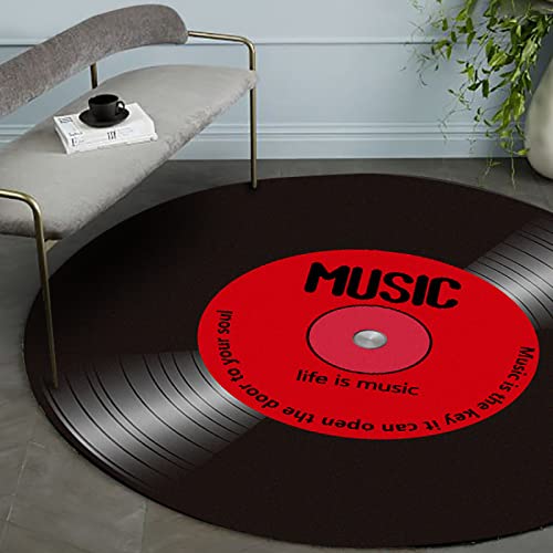 makeups58 Runde Home Weiche Anti-Rutsch Langlebige Teppiche Maschinenwaschbar für Wohnzimmer Restaurant Schlafzimmer Personalisierte Musik-Vinyl-Schallplatte rot,ø 120CM von makeups58