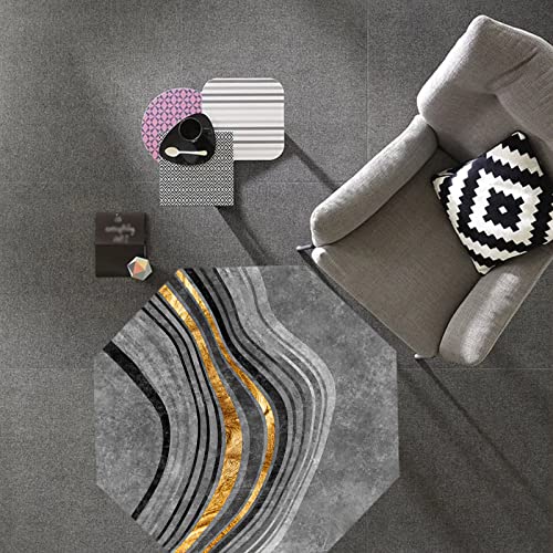 makeups69 Teppich Achteckig Küche Esszimmer Wohnzimmer Schlafzimmer, Vintage Teppiche, für den Außenbereich Garten Balkon Terrasse,goldene graue Schwarze geometrische Linien Octagon 120 x 120 cm von makeups69