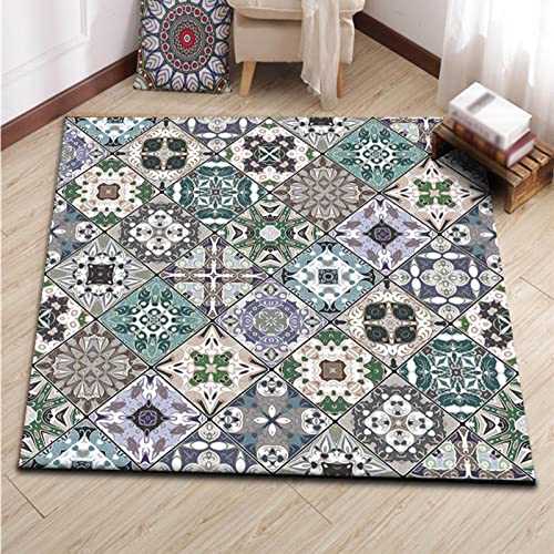 makeups69 Teppich Quadratisch rutschfeste Waschbar, Moderner Kurzflor Teppiche In- & Outdoor, Anti-Rutsch Unterseite, Fußmatten drinnen draußen,Retro Blumenstickerei-Design 90 x 90 cm von makeups69