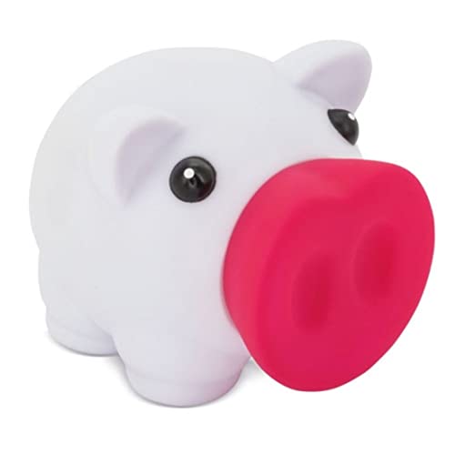 Sparschwein mit weichem Gummi-Körper in lebendigen Farben. Originelle kleine Kinder-Spardosen mit Stöpsel. Leichte und robuste Reise-Spardose. (Weiß-Fuchsia) von makio