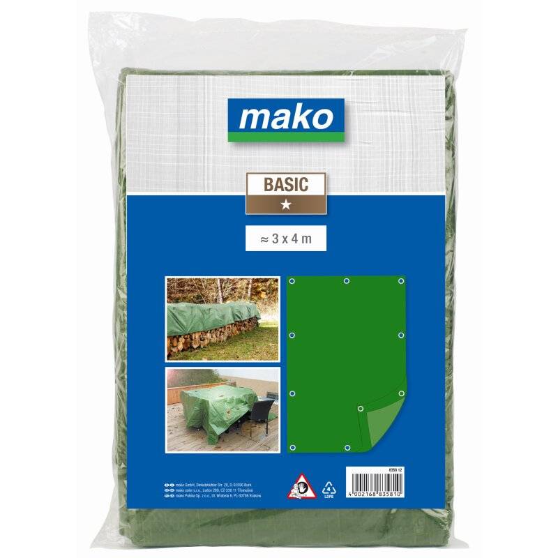 Gewebe-Ösenplane BASIC PE-beschichtetes Gewebe verstärkter Rand UV-beständig grün 3 x 4 m von mako GmbH