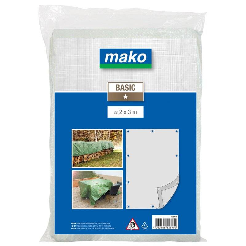 Gewebe-Ösenplane BASIC PE-beschichtetes Gewebe verstärkter Rand UV-beständig weiß 2 x 3 m von mako GmbH