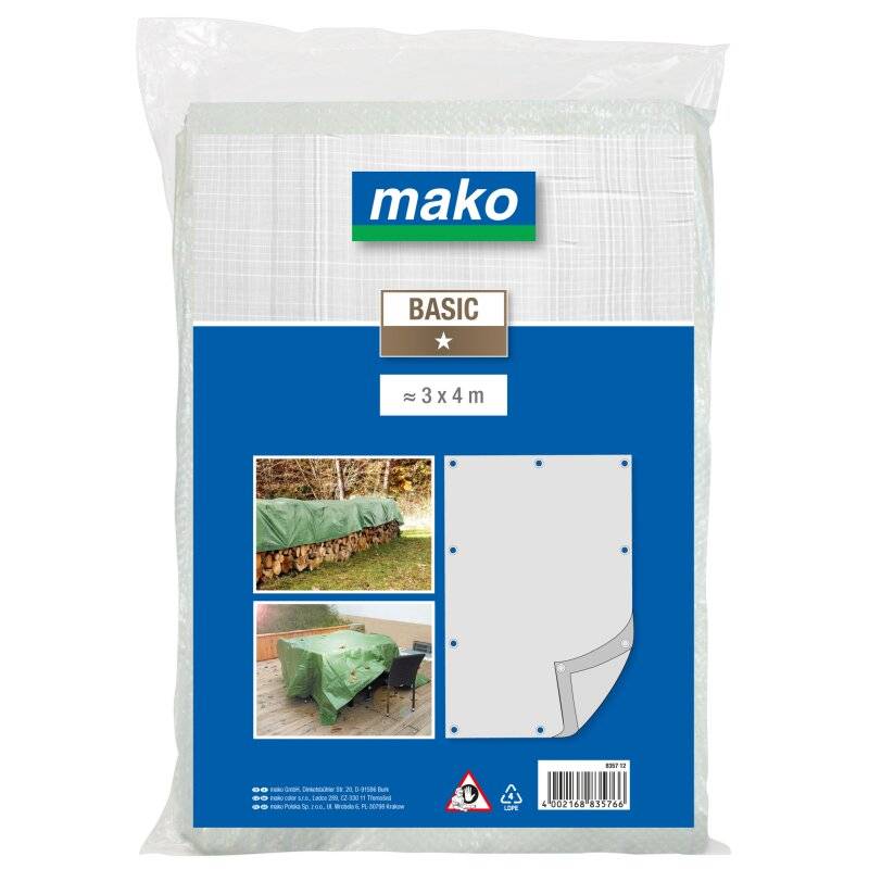 Gewebe-Ösenplane BASIC PE-beschichtetes Gewebe verstärkter Rand UV-beständig weiß 3 x 4 m von mako GmbH