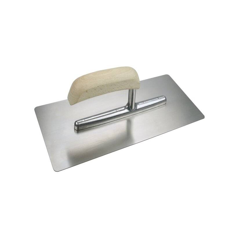 Glättekelle ELITE aus rostfreiem Edelstahl mit abgerundeten Ecken Holzgriff 280 x 120 mm von mako GmbH