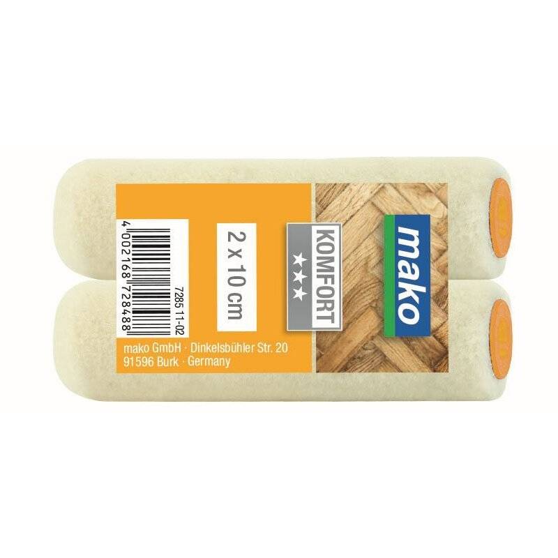 Lack und Versiegelungs-Ersatzwalze KOMFORT Velour für zähflüssige Lacke - 10 cm - 2er-Pack von mako GmbH