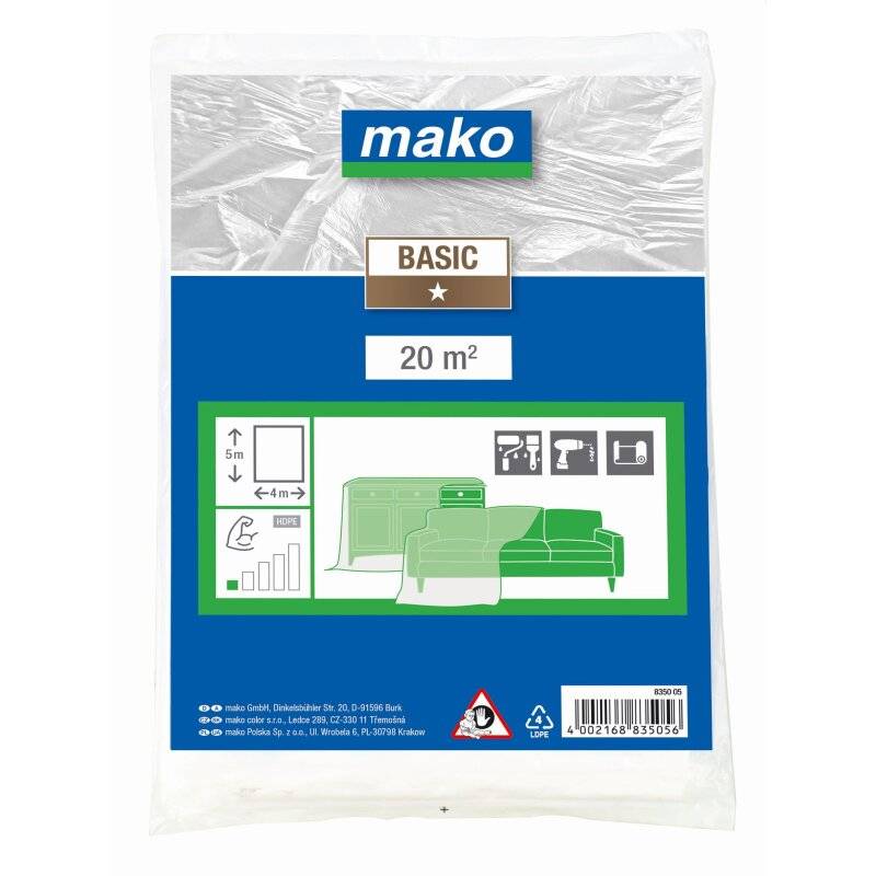 Malerabdeckplane BASIC standard für leichte Beanspruchung im Innenbereich 4 x 12,5m von mako GmbH