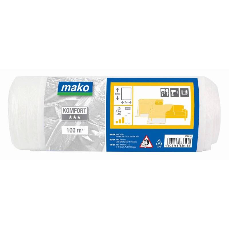 Malerabdeckplane KOMFORT mittelstark für normale Beanspruchung im Innenbereich 2 x 50m von mako GmbH