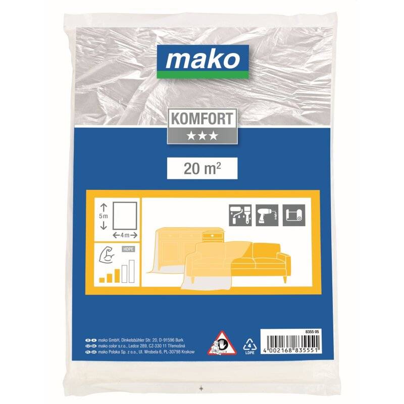 Malerabdeckplane KOMFORT mittelstark für normale Beanspruchung im Innenbereich 4 x 5m von mako GmbH