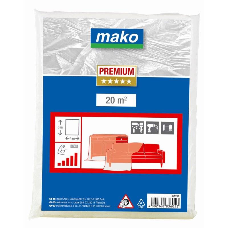 Malerabdeckplane PREMIUM extrastark für den Einsatz im Innen- und Außenbereich 4 x 5m von mako GmbH