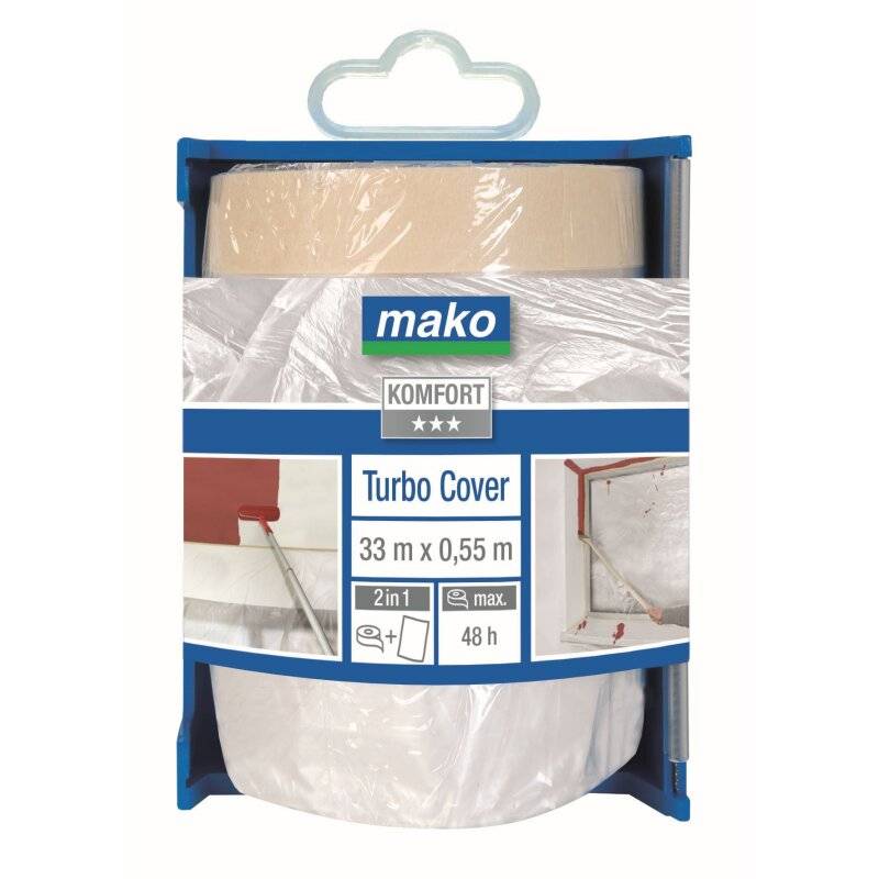 Turbo-Cover Abdeckfolie KOMFORT für den Innenbereich mit Klebeband und Spender 0,55 x 33m von mako GmbH