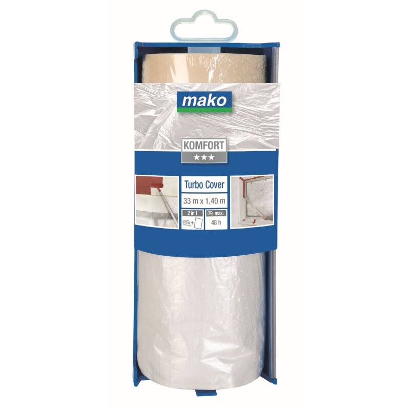 Turbo-Cover Abdeckfolie KOMFORT für den Innenbereich mit Klebeband und Spender 1,4 x 33m von mako GmbH