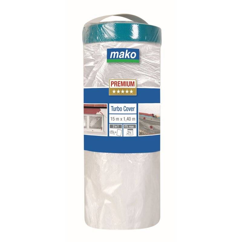Turbo-Cover Abdeckfolie PREMIUM für Innen und Außen mit Klebeband 1,4 x 15m von mako GmbH