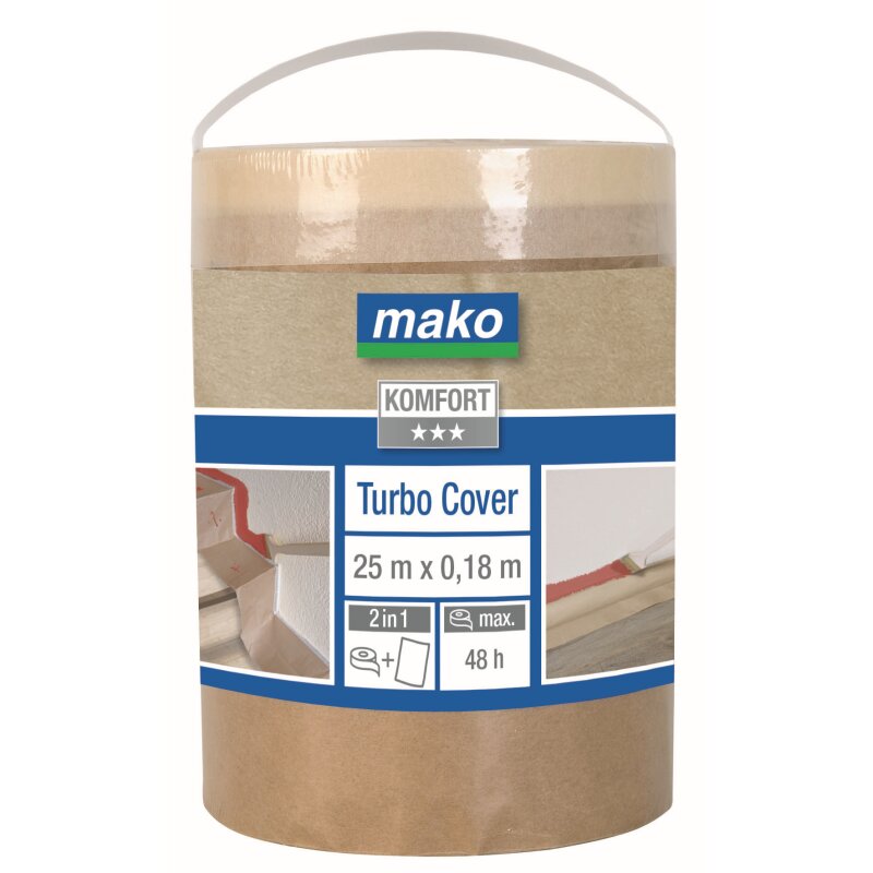 Turbo Cover-Abdeckpapier Malerpapier KOMFORT auf Rolle mit Klebeband 180mm x 25m Turbo Cover-Abdeckpapier Malerpapier KOMFORT auf Rolle mit Klebeband 180mm x 25m von mako GmbH
