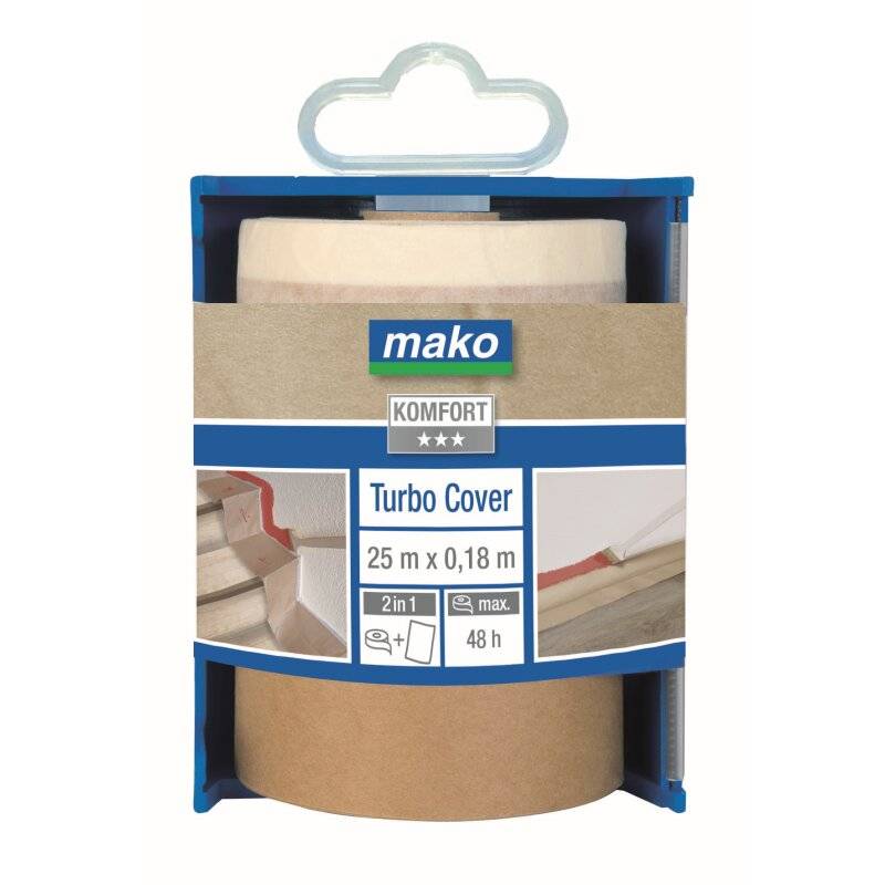 Turbo Cover-Abdeckpapier Malerpapier KOMFORT auf Rolle mit Klebeband und Dispenser 180mm x 25m von mako GmbH