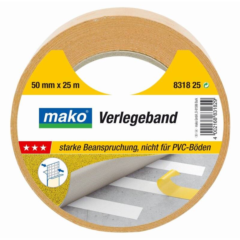 Verlegeband KOMFORT beidseitig selbstklebend für Beläge mit glattem oder Geweberücken 50 mm x 10 m von mako GmbH