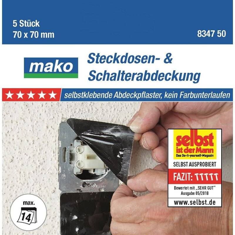 mako Steckdosen- und Schalterabdeckung selbstklebend 70x70 mm - 5 Stück von mako GmbH