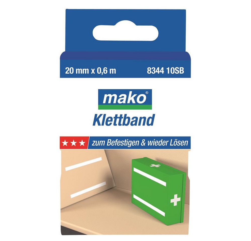 Klettband 20mm x 0,6m, mako, selbstklebend, Weiß, 3 Stern von mako