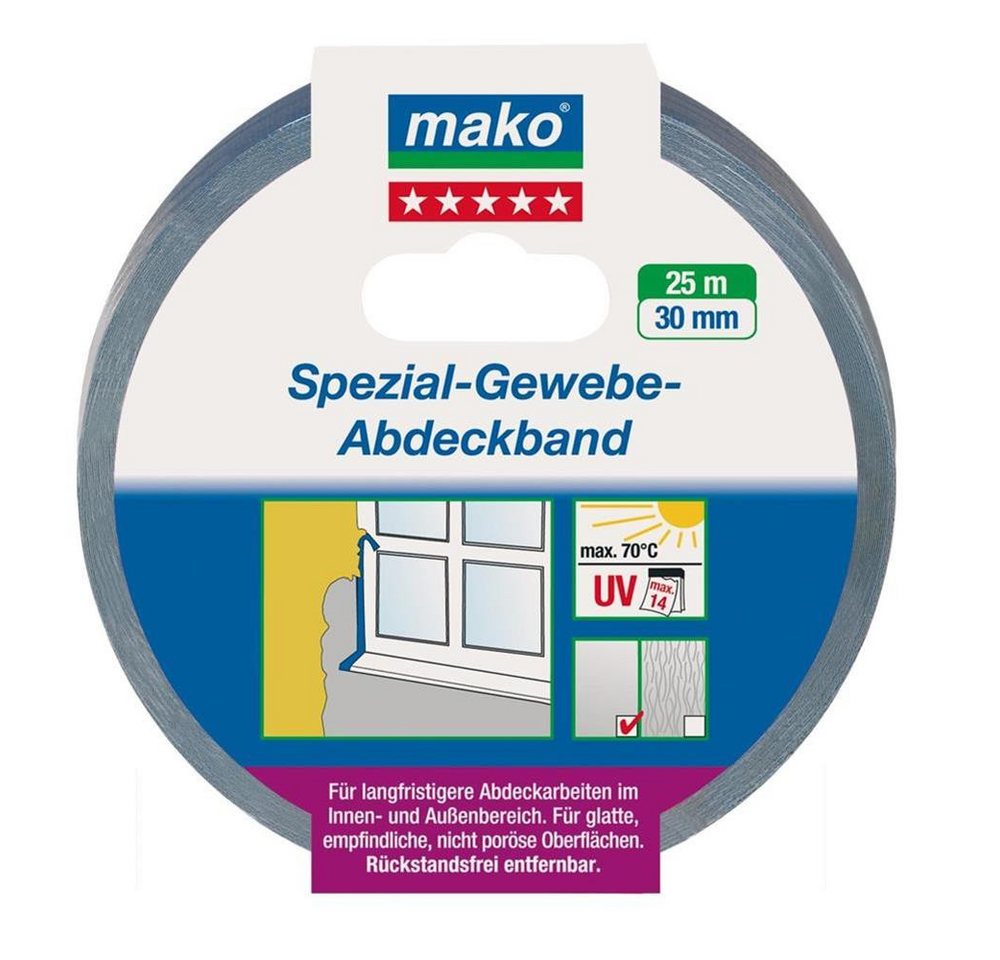 mako Klebeband Spezial-Gewebe-Abdeckband 30 mm x 25 m, 5 Stern von mako