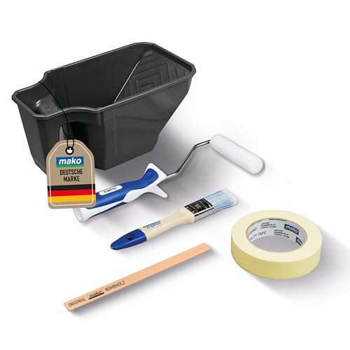 mako Kreidefarben-Lackierset – 6-teilig, mit hochwertigem Lackierpinsel, Farbwalze, Rollerbügel, Farbtopf, Malerband & Rührholz – für alle Kreidefarben und Lacke mako Kreidefarben-Lackierset – 6-teilig, mit hochwertigem Lackierpinsel, Farbwalze, Rollerbügel, Farbtopf, Malerband & Rührholz – für alle Kreidefarben und Lacke von mako