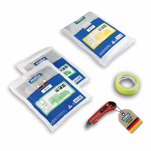 mako PROFI Abdeckset 5-teilig – Kompaktes Abdeckset mit 2x Allzweckplane, 1x Malerplane, 1x hochwertiges Washi-Tape und 1x Cuttermesser, Abdeckfolie für alle Renovierarbeiten mako PROFI Abdeckset 5-teilig – Kompaktes Abdeckset mit 2x Allzweckplane, 1x Malerplane, 1x hochwertiges Washi-Tape und 1x Cuttermesser, Abdeckfolie für alle Renovierarbeiten von mako