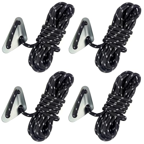 makstore 6mm Nylon Reflektierend Abspannseile in Schwarz für Camping, 4 X 4m Zeltschnur mit Seilspanner Zeltleine - Spannschnur - Camping Schnur - Seilspanner von makstore