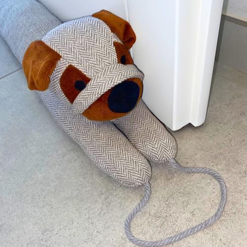 Malaké Türzugluftstopper – Dekorativer Türbodendichtungsstopper 106 cm – Zugluftstopper für Tür und Fenster – Türstopper – Hund Grau, ca. 106 cm (42") – Geräuschdämpfer mit Kordel von malaké