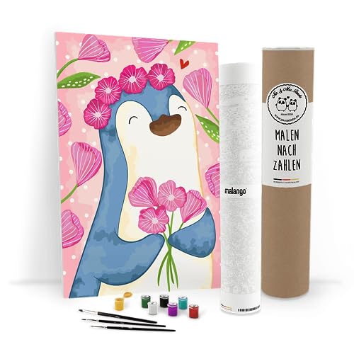 Exclusives Premium-Malset! Malen nach Zahlen - Pinguin by Mr. & Mrs. Panda 60 x 40 cm mit Selbstbaurahmen! Liebevoll hergestellt in unserer Manufaktur in Deutschland! von malango