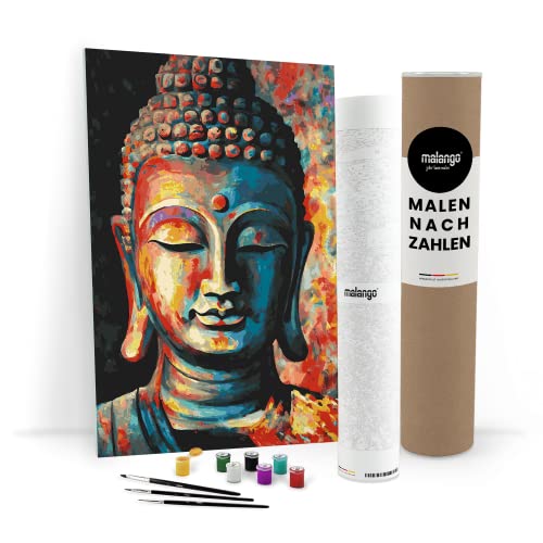 malango Malen nach Zahlen Erwachsene - Buddha Modern Art 60 x 40 cm verschiedene Größen Premium-Malset mit Rahmen, Hergestellt in unserer Produktion in Deutschland, das perfekte Geschenk für Kreative von malango