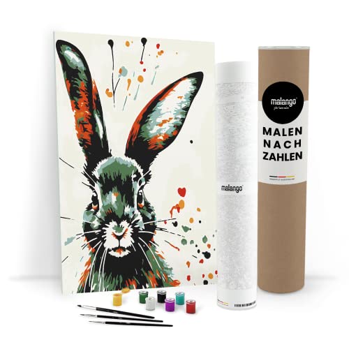 malango Malen nach Zahlen Erwachsene - Hase Harald 60 x 40 cm verschiedene Größen Premium-Malset mit Rahmen, Hergestellt in unserer Produktion in Deutschland, das perfekte Geschenk für Kreative von malango