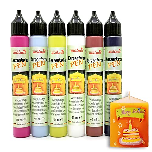 Creativ malmit Kerzenfarbe 6er Set Kerzenstifte je 40ml Wachsfarben Flüssigwachs Nr.2, Mehrfarbig Creativ malmit Kerzenfarbe 6er Set Kerzenstifte je 40ml Wachsfarben Flüssigwachs Nr.2, Mehrfarbig von malmit