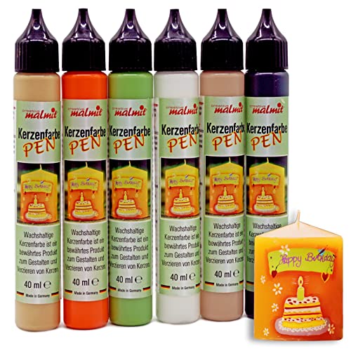 malmit Kerzenfarbe 6er Set 40 ml Kerzenstifte Wachsfarben Flüssigwachs Farben, Bunt malmit Kerzenfarbe 6er Set 40 ml Kerzenstifte Wachsfarben Flüssigwachs Farben, Bunt von malmit