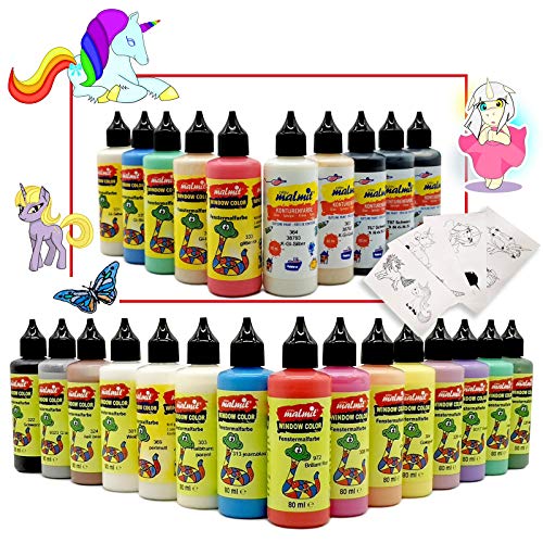 malmit Window Color Einhorn Set 25 Farben Fenstermalfarbe Fensterfarbe Unicorn Glasfarbe Fensterbilder von malmit