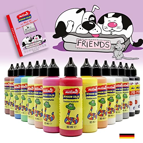 malmit Window Color Hund-Katze-Maus 16-teiliges Set Fenstermalfarben 80 ml Fensterfarben Malfarben von malmit
