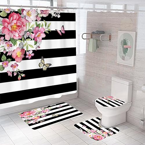 Badematten & Badteppiche Set 3 Teilig Badezimmerteppich Waschbar Badematte rutschfest,Wc Vorleger Mit Ausschnitt Und Badematte, Badvorleger Toilette Teppich 50×80Cm Blumenstreifen Badematten & Badteppiche Set 3 Teilig Badezimmerteppich Waschbar Badematte rutschfest,Wc Vorleger Mit Ausschnitt Und Badematte, Badvorleger Toilette Teppich 50×80Cm Blumenstreifen von malxlaw