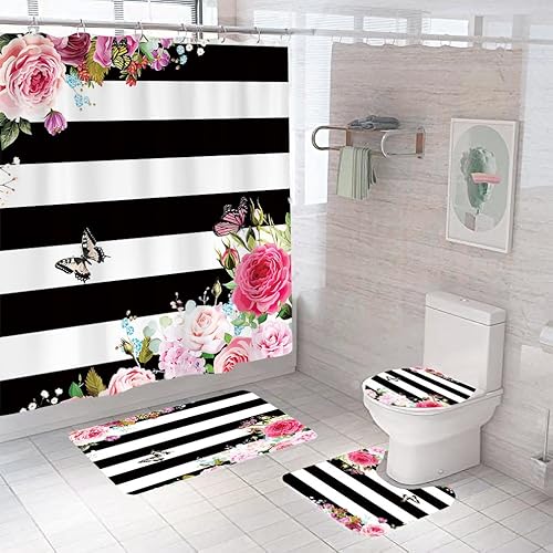 Badematten & Badteppiche Set 3 Teilig Badezimmerteppich Waschbar Badematte rutschfest,Wc Vorleger Mit Ausschnitt Und Badematte, Badvorleger Toilette Teppich 50×80Cm Gestreifte Blume Badematten & Badteppiche Set 3 Teilig Badezimmerteppich Waschbar Badematte rutschfest,Wc Vorleger Mit Ausschnitt Und Badematte, Badvorleger Toilette Teppich 50×80Cm Gestreifte Blume von malxlaw