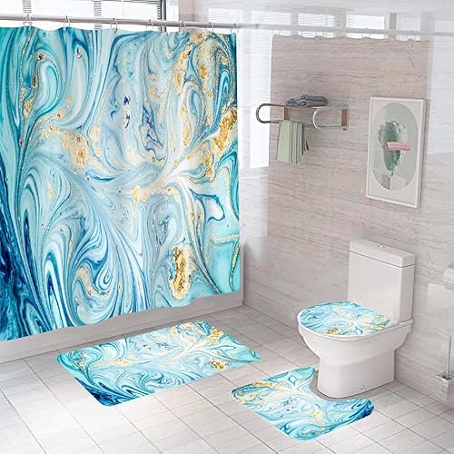Badematten & Badteppiche Set 4 Teilig Badezimmerteppich Waschbar Badematte rutschfest,Wc Vorleger Mit Ausschnitt Badematte Und Duschvorhang,Badvorleger Toilette Teppich 50×80Cm Blauer Gradient Badematten & Badteppiche Set 4 Teilig Badezimmerteppich Waschbar Badematte rutschfest,Wc Vorleger Mit Ausschnitt Badematte Und Duschvorhang,Badvorleger Toilette Teppich 50×80Cm Blauer Gradient von malxlaw