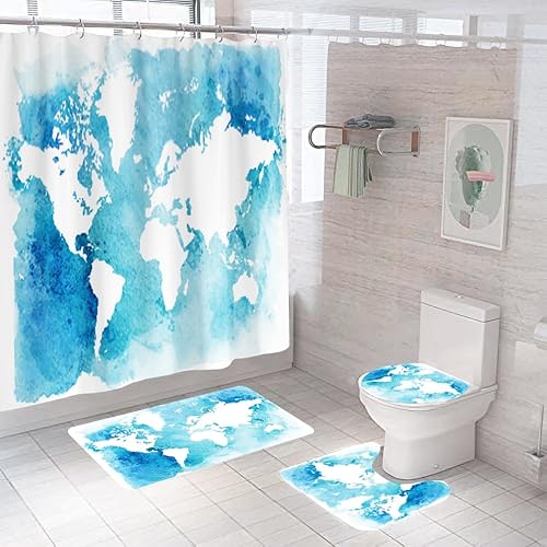 Badematten & Badteppiche Set 4 Teilig Badezimmerteppich Waschbar Badematte rutschfest,Wc Vorleger Mit Ausschnitt Badematte Und Duschvorhang,Badvorleger Toilette Teppich 50×80Cm Blauer Gradient Badematten & Badteppiche Set 4 Teilig Badezimmerteppich Waschbar Badematte rutschfest,Wc Vorleger Mit Ausschnitt Badematte Und Duschvorhang,Badvorleger Toilette Teppich 50×80Cm Blauer Gradient von malxlaw
