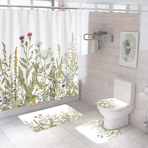 Badematten & Badteppiche Set 4 Teilig Badezimmerteppich Waschbar Badematte rutschfest,Wc Vorleger Mit Ausschnitt Badematte Und Duschvorhang,Badvorleger Toilette Teppich 50×80Cm Blumen Badematten & Badteppiche Set 4 Teilig Badezimmerteppich Waschbar Badematte rutschfest,Wc Vorleger Mit Ausschnitt Badematte Und Duschvorhang,Badvorleger Toilette Teppich 50×80Cm Blumen von malxlaw