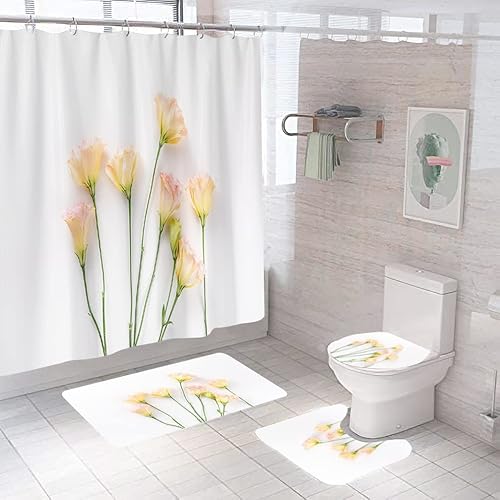 Badematten & Badteppiche Set 4 Teilig Badezimmerteppich Waschbar Badematte rutschfest,Wc Vorleger Mit Ausschnitt Badematte Und Duschvorhang,Badvorleger Toilette Teppich 50×80Cm Gelbe Blumen Badematten & Badteppiche Set 4 Teilig Badezimmerteppich Waschbar Badematte rutschfest,Wc Vorleger Mit Ausschnitt Badematte Und Duschvorhang,Badvorleger Toilette Teppich 50×80Cm Gelbe Blumen von malxlaw