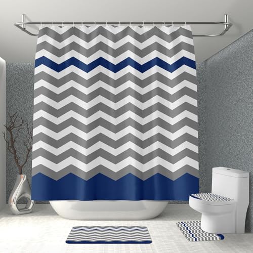 Badematten & Badteppiche Set 4 Teilig Badezimmerteppich Waschbar Badematte rutschfest,Wc Vorleger Mit Ausschnitt Badematte Und Duschvorhang,Badvorleger Toilette Teppich 50×80Cm Grau Blau Badematten & Badteppiche Set 4 Teilig Badezimmerteppich Waschbar Badematte rutschfest,Wc Vorleger Mit Ausschnitt Badematte Und Duschvorhang,Badvorleger Toilette Teppich 50×80Cm Grau Blau von malxlaw