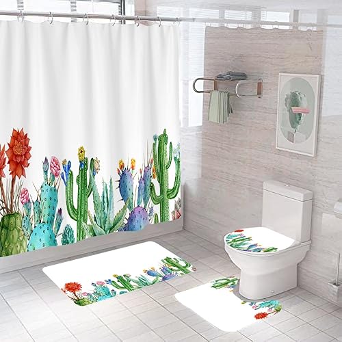 Badematten & Badteppiche Set 4 Teilig Badezimmerteppich Waschbar Badematte rutschfest,Wc Vorleger Mit Ausschnitt Badematte Und Duschvorhang,Badvorleger Toilette Teppich 50×80Cm Kaktus Badematten & Badteppiche Set 4 Teilig Badezimmerteppich Waschbar Badematte rutschfest,Wc Vorleger Mit Ausschnitt Badematte Und Duschvorhang,Badvorleger Toilette Teppich 50×80Cm Kaktus von malxlaw