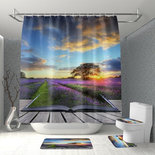 Badematten & Badteppiche Set 4 Teilig Badezimmerteppich Waschbar Badematte rutschfest,Wc Vorleger Mit Ausschnitt Badematte Und Duschvorhang,Badvorleger Toilette Teppich 50×80Cm Lavendel Badematten & Badteppiche Set 4 Teilig Badezimmerteppich Waschbar Badematte rutschfest,Wc Vorleger Mit Ausschnitt Badematte Und Duschvorhang,Badvorleger Toilette Teppich 50×80Cm Lavendel von malxlaw