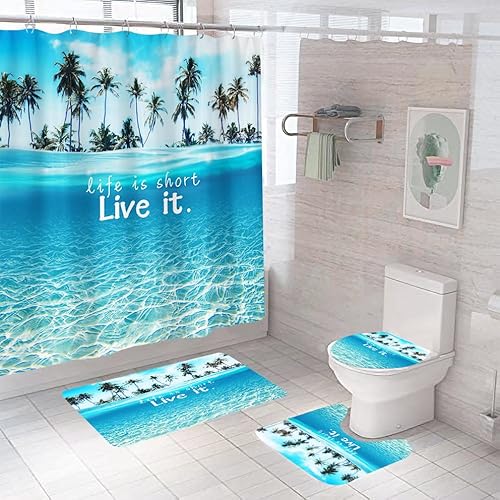 Badematten & Badteppiche Set 4 Teilig Badezimmerteppich Waschbar Badematte rutschfest,Wc Vorleger Mit Ausschnitt Badematte Und Duschvorhang,Badvorleger Toilette Teppich 50×80Cm Meer Badematten & Badteppiche Set 4 Teilig Badezimmerteppich Waschbar Badematte rutschfest,Wc Vorleger Mit Ausschnitt Badematte Und Duschvorhang,Badvorleger Toilette Teppich 50×80Cm Meer von malxlaw