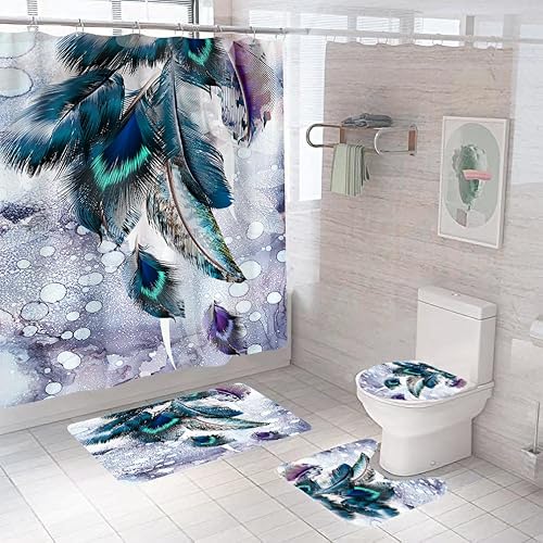 Badematten & Badteppiche Set 4 Teilig Badezimmerteppich Waschbar Badematte rutschfest,Wc Vorleger Mit Ausschnitt Badematte Und Duschvorhang,Badvorleger Toilette Teppich 50×80Cm Pfauen Badematten & Badteppiche Set 4 Teilig Badezimmerteppich Waschbar Badematte rutschfest,Wc Vorleger Mit Ausschnitt Badematte Und Duschvorhang,Badvorleger Toilette Teppich 50×80Cm Pfauen von malxlaw