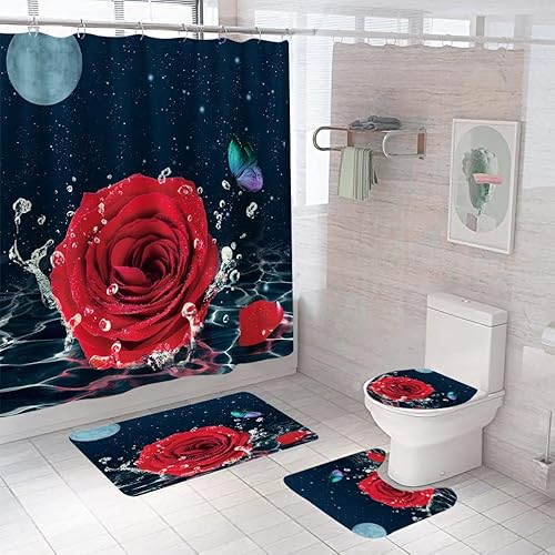 Badematten & Badteppiche Set 4 Teilig Badezimmerteppich Waschbar Badematte rutschfest,Wc Vorleger Mit Ausschnitt Badematte Und Duschvorhang,Badvorleger Toilette Teppich 50×80Cm Rose Schmetterling Badematten & Badteppiche Set 4 Teilig Badezimmerteppich Waschbar Badematte rutschfest,Wc Vorleger Mit Ausschnitt Badematte Und Duschvorhang,Badvorleger Toilette Teppich 50×80Cm Rose Schmetterling von malxlaw