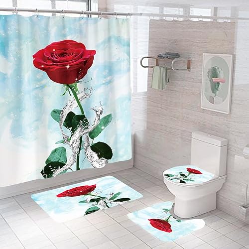 Badematten & Badteppiche Set 4 Teilig Badezimmerteppich Waschbar Badematte rutschfest,Wc Vorleger Mit Ausschnitt Badematte Und Duschvorhang,Badvorleger Toilette Teppich 50×80Cm Rose Badematten & Badteppiche Set 4 Teilig Badezimmerteppich Waschbar Badematte rutschfest,Wc Vorleger Mit Ausschnitt Badematte Und Duschvorhang,Badvorleger Toilette Teppich 50×80Cm Rose von malxlaw