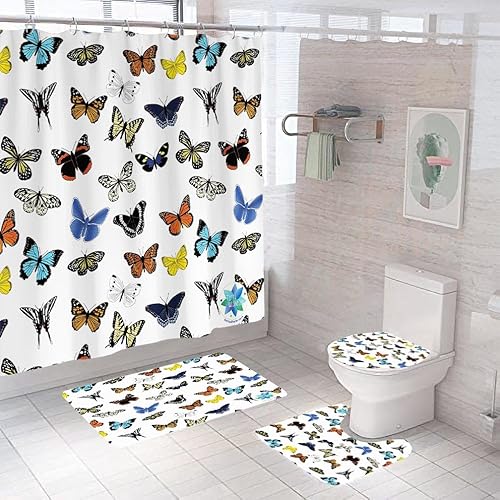 Badematten & Badteppiche Set 4 Teilig Badezimmerteppich Waschbar Badematte rutschfest,Wc Vorleger Mit Ausschnitt Badematte Und Duschvorhang,Badvorleger Toilette Teppich 50×80Cm Schmetterling Badematten & Badteppiche Set 4 Teilig Badezimmerteppich Waschbar Badematte rutschfest,Wc Vorleger Mit Ausschnitt Badematte Und Duschvorhang,Badvorleger Toilette Teppich 50×80Cm Schmetterling von malxlaw